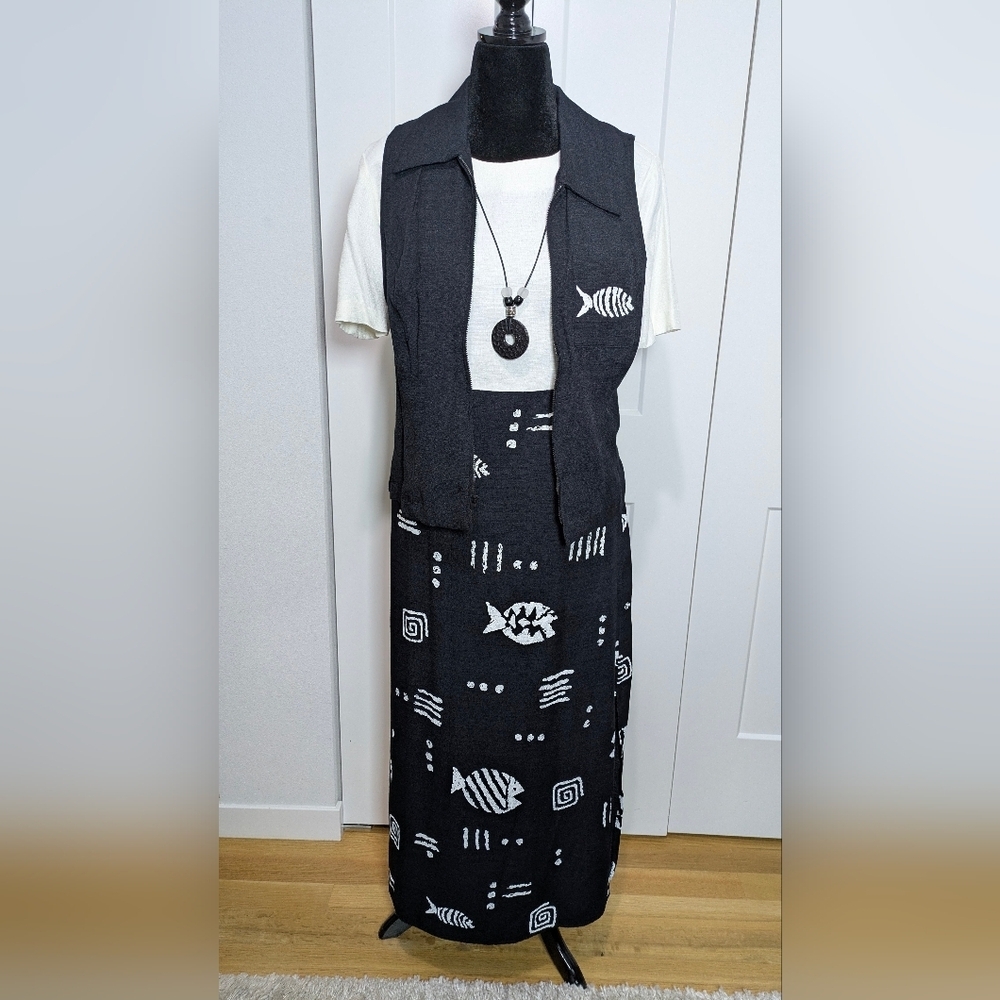 Vintage Sheri Martin Designer Dress With Vest Size 12 Made In USA black & White